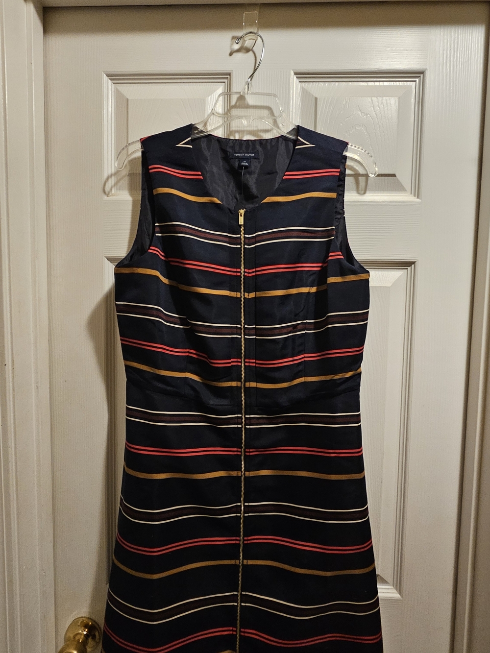 Tommy Hilfiger Navy Sleeveless Asymmetrical Stripe Dress with Gold Zip